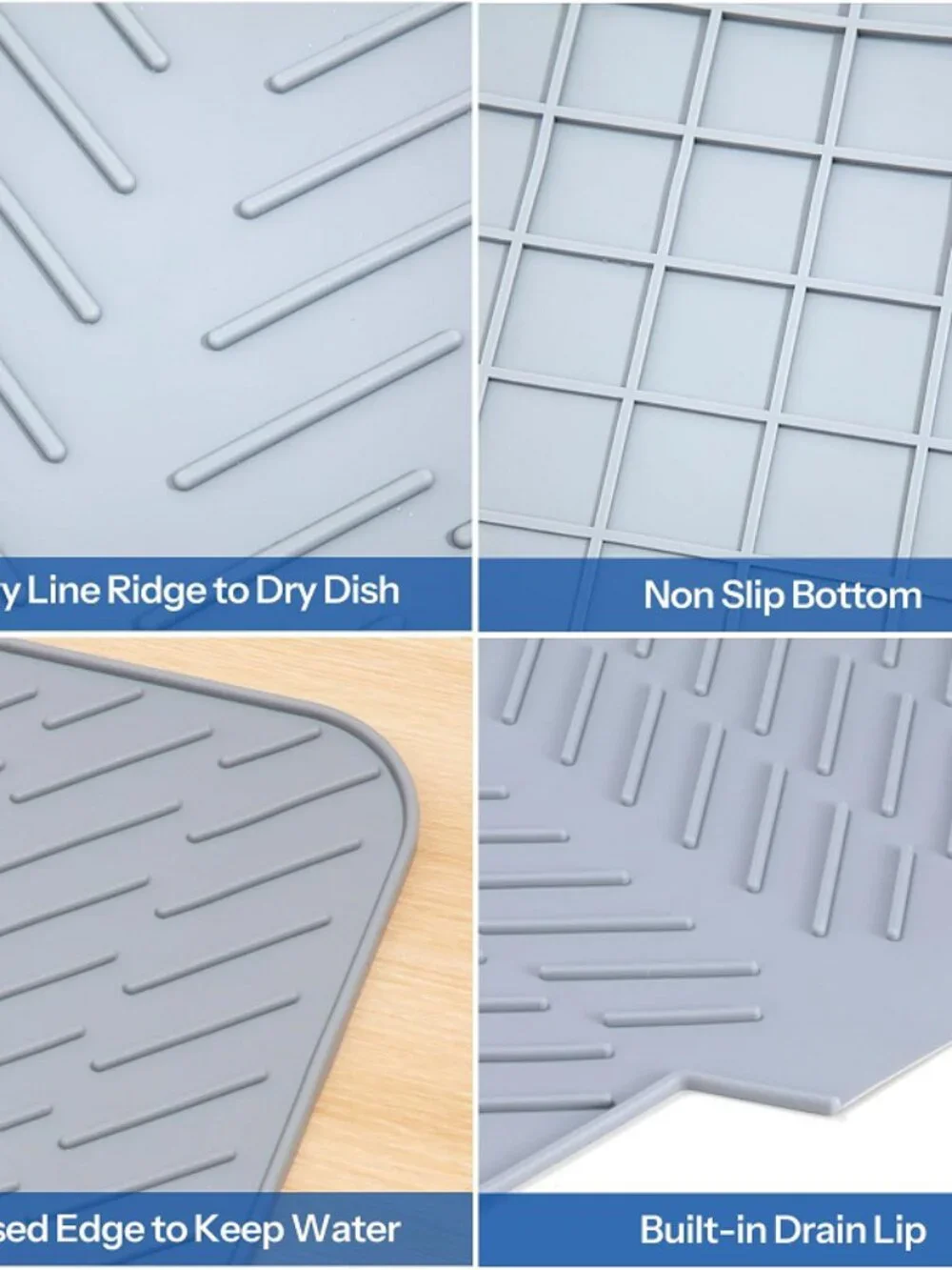 Silicone Dish Drying Mat with Built-In Drain Spout – Heat-Resistant Non-Slip